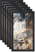 Engineered Wood 6x11 Picture Frame Set of 6, Black Frame for 6 x 11 Inch Picture Poster Photo, Light Weight 6 by 11 Frame with Wood-grain for Wall - 6 Pack/Black/6"x11"