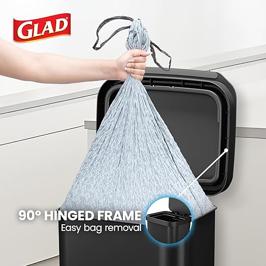 Glad Stainless Steel Step Trash Can, Series 2 with Clorox Protection - Large Black Kitchen Garbage Bin with Soft Close Lid, Foot Pedal and Waste Bag Roll Holder, 20 Gallon