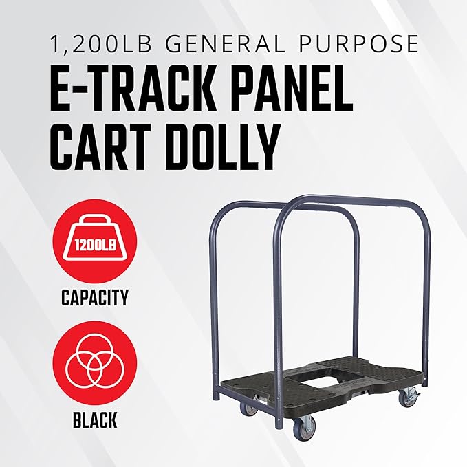SNAP-LOC, 4 Wheel Dolly, 1,200 lb General Purpose E Track Panel Cart Dolly, Heavy Duty Furniture Moving Cart, Thermoplastic Swivel Non Marking Caster Wheels, Made in USA, Black