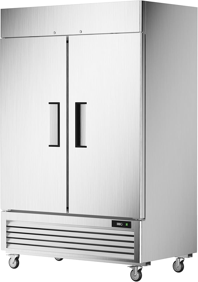 Coolski 54’’ Commercial Freezer with 2 Door, Stainless Steel Reach-in Freezer Upright with 49 Cu.Ft/8 Shelves, Two Section Fan Cooling Freezers for Restaurant Garage ETL NSF Approved