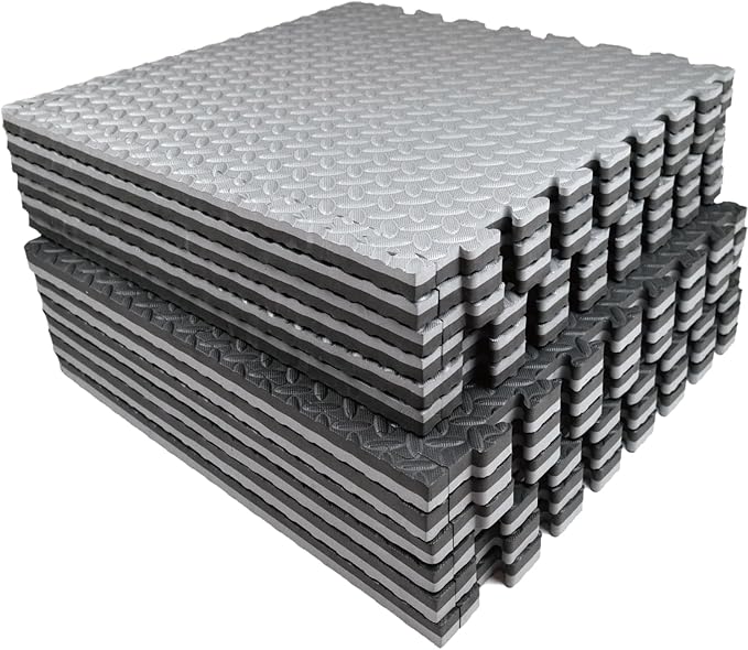 AIRHOP Upgraded 0.79" Extra Thick 48 Sq Ft High-Density Eva Foam Exercise Gym Mats, 12 Pcs Large Interlocking Puzzle Floor Tiles (24"x24") for Home Gym, Black&Gray