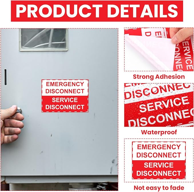 LEIFIDE 20 Pack NEC Compliant Emergency Disconnect Sticker 5"x 3.5" Emergency Disconnect Service Warning Sticker Shut Off Sign Uv-Resistant Electric Panel Labels Vinyl Waterproof for Indoor Outdoor
