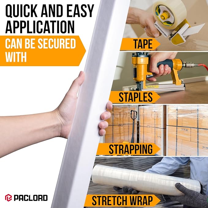 48" x 2" x 2" Reinforced Cardboard Edge Protectors, White (Pack of 48) – 0.16" Thick Heavy-Duty Cardboard Corner Protectors for Shipping – American Quality V-Board Pallet Edge Guard