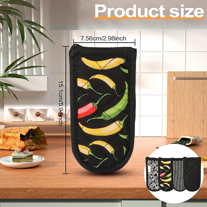4PCS Cast Iron Skillet Handle Cover - Heat Resistant Cotton Pan Pot Handle Covers, Non-Slip Hot Handle Covers, Machine Washable Handle Mitts for BBQ and Baking Supplies