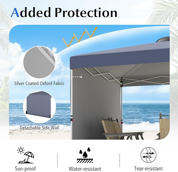 Tangkula 10x10 FT Pop up Canopy with Sidewall, Easy Setup Outdoor Tent with Wheeled Bag, 4 Sandbags, 4 Ropes, 4 Anchors, 8 Stakes, Vented Top, Portable Canopy Tent for Party Event Patio (Gray)