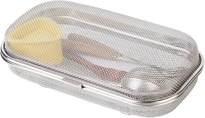Dishwasher Basket for Small Items, 18/8 Food-Grade Stainless Steel Utensil Organizer with Locking Lid, Dishwasher Safe Holder for Chopsticks, Forks, Spoons, Bottle Parts and Kitchen Tools(Medium)