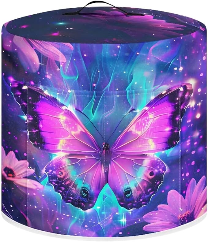 Dust-proof Kitchen Appliance Protector Cover 8 Quart Pressure Cooker/Air Fryer/Rice Cooker Cover with Top Handle and Storage Pocket Purple Flowers Print Home Kitchen Decorations
