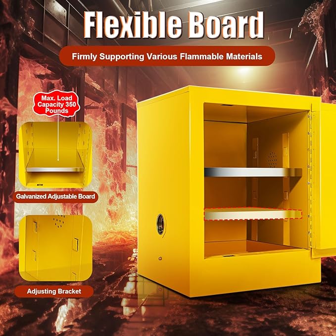 Safety Storage Cabinet, Single Door Leak-Proof Cabinet with Locks, Manual Close Welded Storage for Flammable Liquid Commercial Industrial and Home Use, Yellow