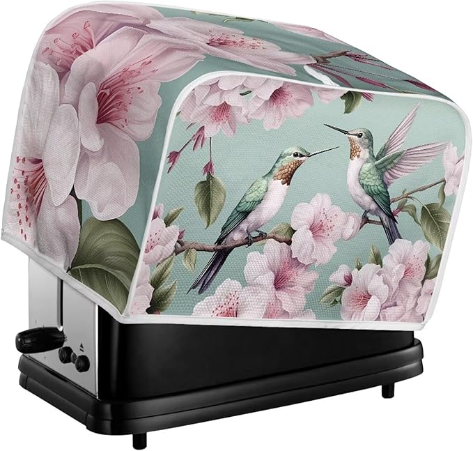 Hummingbird Peach Blossom Print 4 Slice Toaster Cover Dustproof Fingerprint Protectors for Kitchen Small Appliance Kitchen Home Decor