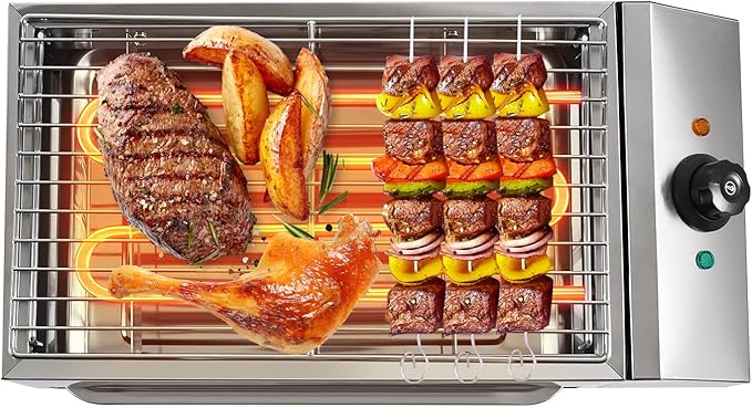 Countertop Electric BBQ Grill, 1800W Commercial Smokeless Barbecue Oven with Adjustable Temperature, Portable Stainless Steel Grill for Party Home Camping Cooking