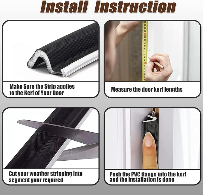 26 FT Door Frame Kerf Non-Adhesive Weather Stripping Seal Strip PU Foam, PE Cover, Groove Slot Installation for Large Gap, Sound Heat Insulation, Dust Water Prevention (26ft, Black, Flanged)