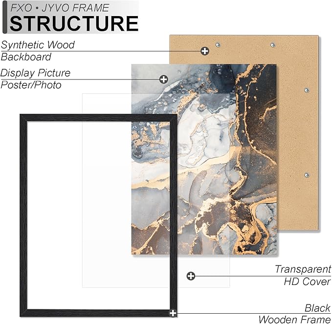 Engineered Wood 24 x 30 Frame Set of 2, Black Picture Frame for 24x30 Inch Poster Puzzle Photo, Light Weight 24by30 Poster Frame with Wood-grain for Wall - 2 Pack/Black/24 x30