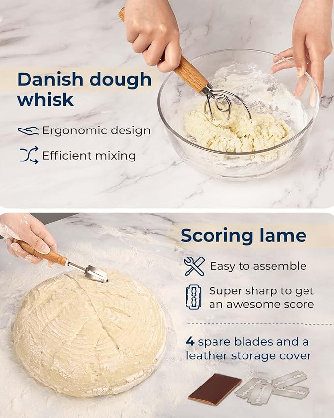 Silicone Banneton Bread Proofing Baskets Set of 2, 9" Round & 10" Oval Foldable Sourdough Proofing Baskets with Sourdough Bread Baking Supplies, Complete Bread Making Kit