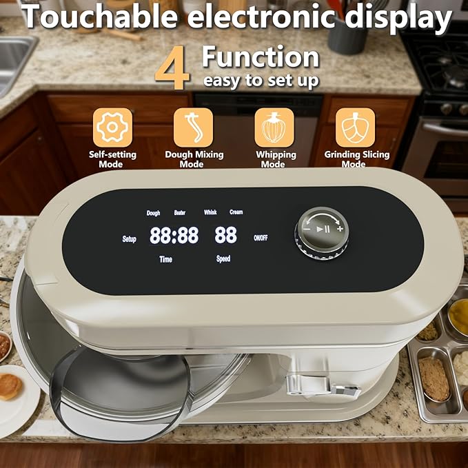 900W Stand Mixer 8 QT Kitchen Dough Mixers LED Touch Screen Adjustable Speed Electric Household Mixers With Bowl,Dough Hook,Whisk And Beater For Baking, Cake,Pizza And Most Home Cooks