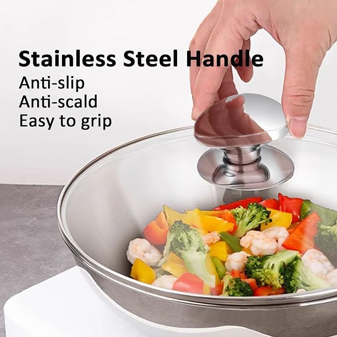 Glass Lid For Pots, Pans and Skillets, Clear tempered Glass Lid Replacement with Vent For Frying Pan, Stock Pot, Cast iron skillet, 8, 9.5, 10.25, 11, 12, 12.5, 13.5 and 14 Inch Stainless Steel Covers