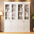 Vyre 71" Tall Farmhouse Kitchen Pantry, Large Storage Cabinets with Glass Doors, Adjustable Shelves, Wood Versatile Hutch Cabinet for Dining Room, Set of 2, White