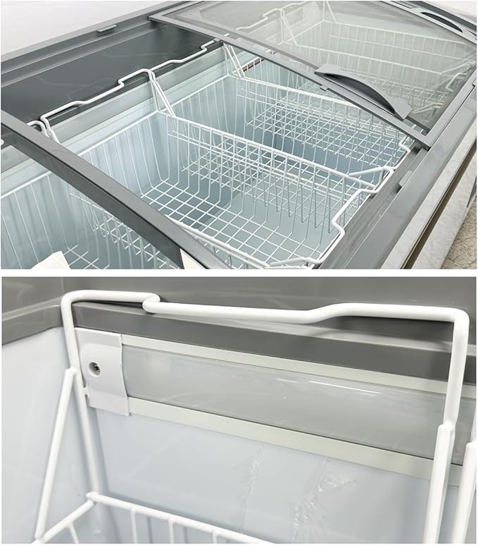 Chest Freezer for Supermarket Glass sliding Door 65" White Showcase Freezer Curve Display Top w/Storage Baskets - 22 Cu.Ft SDSC600