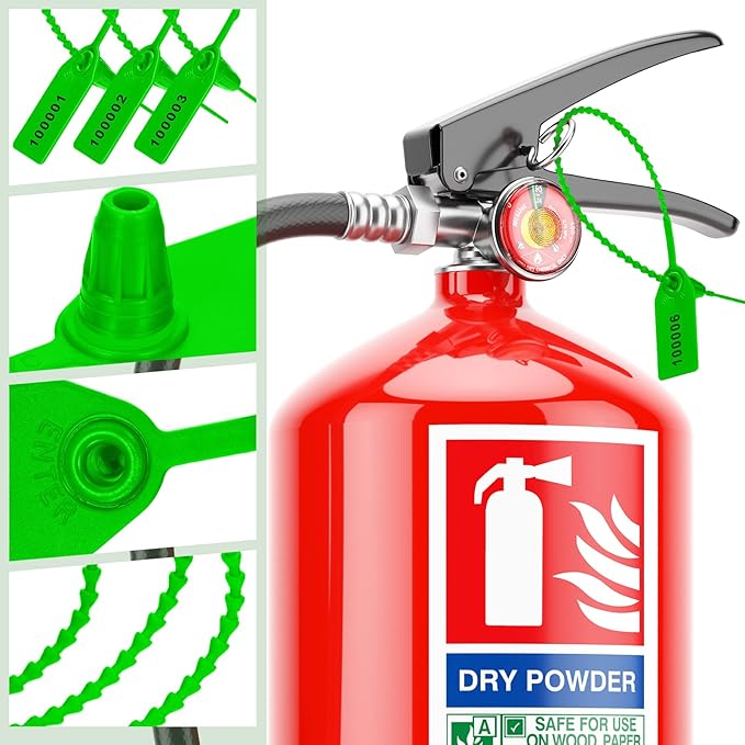 1000 Pcs Plastic Tamper Seals Fire Extinguisher Tags Security Tags Seals Safety Numbered Zip Ties Labels Safety Disposable Self Locking Signage 250 mm Length (Green)