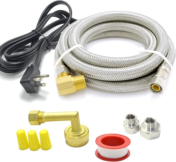 Universal Dishwasher Installation Kit,4 Ft Stainless Steel Dishwasher Hose,Burst Proof Water Supply Line with 3/8" Compression Connections