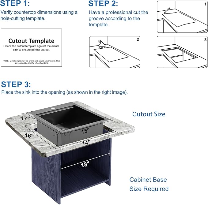 Scamall 15x17x9 Drop In Kitchen Sink Workstation, Nano Black 304 Stainless Steel Deep Single Bowl with Quick Drainage & Tarnish-Free Surface for Bar, Laundry, RV, Includes Accessories