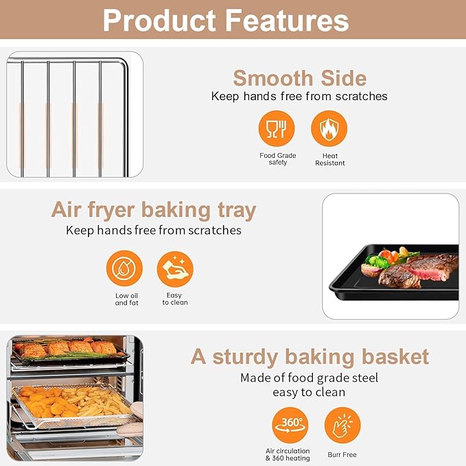 GCQ 3 IN 1 Smart Double Oven Basket for Ninja DCT401 DCT402 DCT451, 13''×12.6'' Steel Toaster Oven Dehydrator Cooling Rack Replacement Parts Accessories for Ninja DCT601 DCT651 Smart Oven
