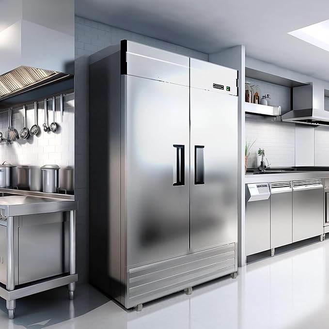 54" Upright Commercial Freezer with 2 Solid Door, -10℉ ~ 10℉, 49 Cu.Ft Reach-in Freezer, Fan Cooling Stainless Steel Freezer with 3 Wheels for Restaurant Bar Garage, ETL and DOE Approved