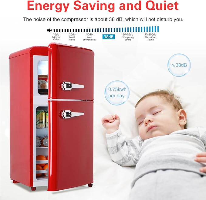 Anukis Mini Fridge with Freezer 3.2 Cu Ft 2 Door Mini Fridge for Apartment, Dorm, Office, Family, Basement, Garage - Retro Red