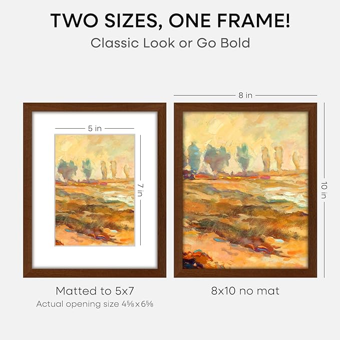Homeforia 8x10 Picture Frame Brown, High End Dark Oak 8 x 10 Walnut Wooden Frames with Mat 5 by 7 Photo, 8x10 Wood Frame Matted to 5x7 Print, Wall or Tabletop Frame, Tempered Glass, Wall Kit, Set of 3