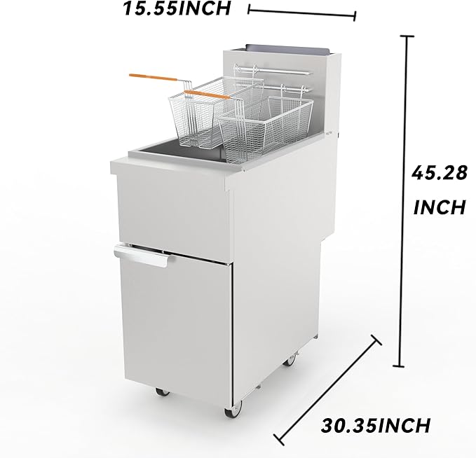Commercial Natural Gas Deep Fryer, 120,000 BTU Stainless Steel Gas Floor Fryer with 2 Baskets, 50 LBS Capacity, 200°F-400°F, 4 Heating Tubes (Silver)