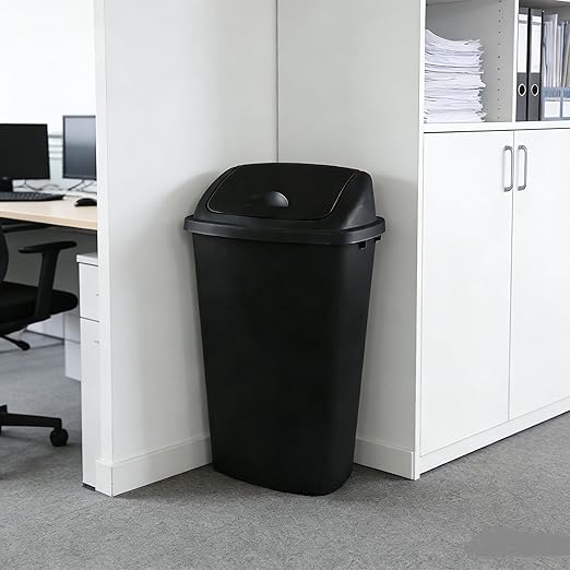 Kitchen Trash Can 13 Gallon with Swing Lid, Plastic Garbage Can Waste Bin, Recycle Bin and Waste Basket for Home, Office, Garage, Patio, Restaurant (Black, 4 Pack)