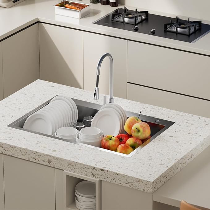 33 inch Topmount Handmade 18 Gauge Single Bowl Stainless Steel Kitchen Sink with Accessories