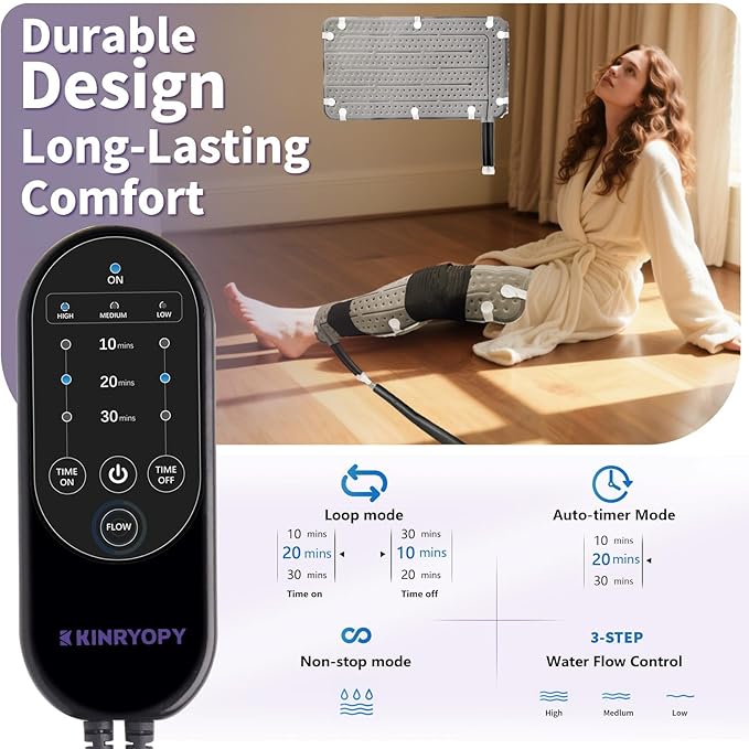 Cold Therapy Machine with Programmable Timer, Portable Ice Machine for Knee After Surgery, Full Circumference Knee Pad Recovery System, Extended Coverage Back/Hip/Limb Compression Pad