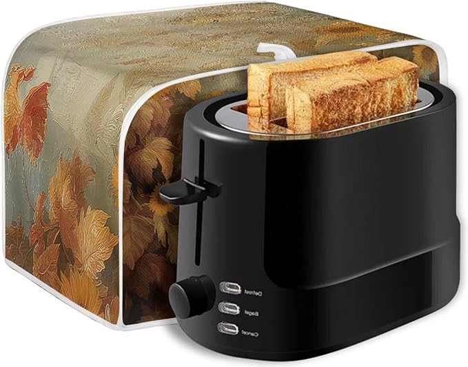 UNICEU Fall Toaster Cover 4 Slice Rooster Pumpkin Sunflower Print Stain Resistant Dust Proof Cover for Bread Maker Washable Kitchen Small Appliance Covers