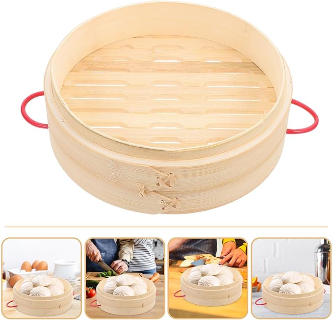 Steamer Basket with Cover 20cm Red-ear Double Handle Food Steamer for Vegetables Dumplings and Bao Buns Household and Commercial Cooking