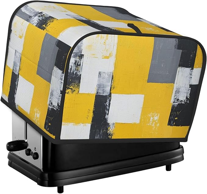 4 Slice Toaster Cover for Kitchen Yellow White Modern Art Waterproof and Dustproof Toaster Dust Cover with Side Pockets Decorative Universal Cover for Wide Slot Toasters and Small Appliances