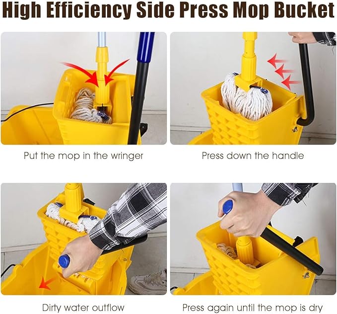 Mop Bucket, Commercial Bucket for Mopping on Wheels with Potable Handle, Mop Bucket with Wringer for Home, Household, Office, Bathroom, Yellow (21 Quarts)