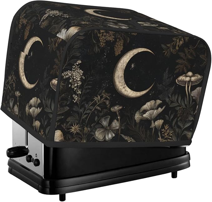 2 Slice Toaster Cover for Kitchen Vintage Botanical Moon Waterproof and Dustproof Toaster Dust Cover with Side Pockets Decorative Universal Cover for Wide Slot Toasters and Small Appliances