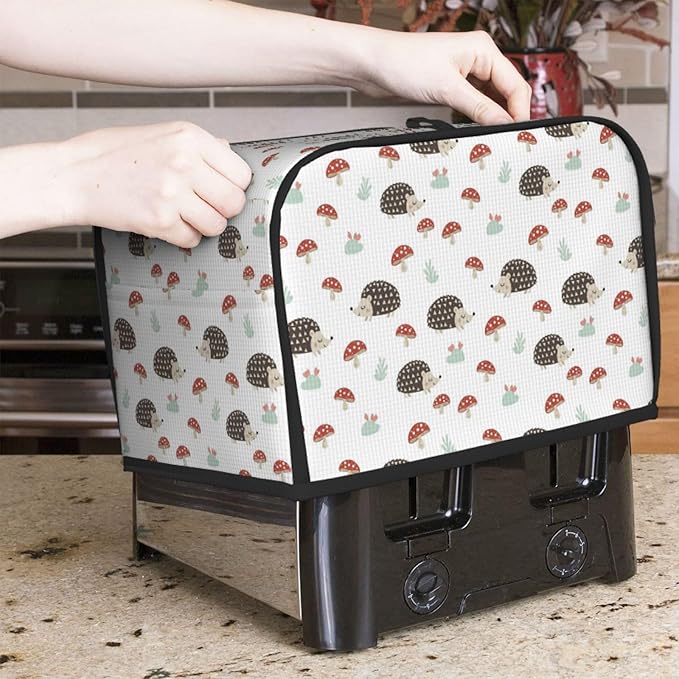 2 Slice Toaster Cover with Pocket Autumn Hedgehogs Leaves Mushrooms, Dust & Fingerprint Protection, Machine Washable Bread Maker Cover
