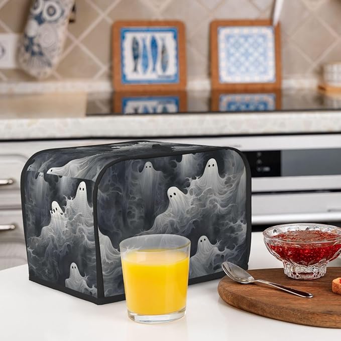 Toaster Cover 2 Slice Halloween Ghost Pattern Waterproof Appliance Cover with Hang Loop Bread Baker Toaster Cover for Kitchen