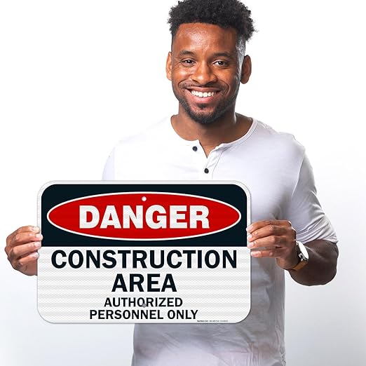 Danger Construction Area Sign, Authorized Personnel Only Sign, 12x18 Inches, 3M EGP Reflective .063 Aluminum, Fade Resistant, Easy Mounting, Indoor/Outdoor Use, Made in USA
