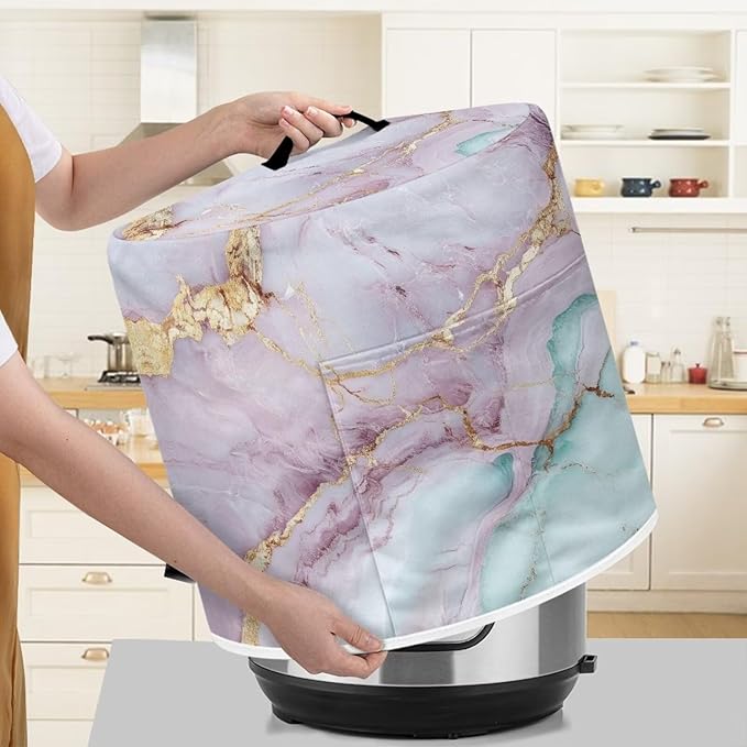 Marble Dust Cover for Kitchen Instant Pot Accessories Appliance Cover Quart Pressure Cooker Air Fryer Rice Cooker Kitchen Appliance Dust Covers with Storage Pockets Size L