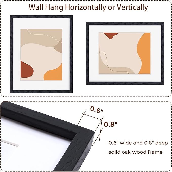 Fun Memories Black Picture Frame 11x14, Rustic Oak Wood 11 x 14 Photo Frames for Wall, 11x14 Frame with Mat for 8x10, Rustic Wood 11 by 14 Wall Gallery Frame Set, Black 11"x14" Frames, 1 Pack