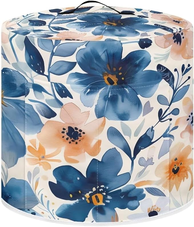 TODIYADDU Ink Blue Flower Pressure Cooker Cover with Pocket Graphic Painting Air Fryer Cover Dust Cover Insulated Kitchen Appliance Cover Protector for Pressure Cooker Accessories