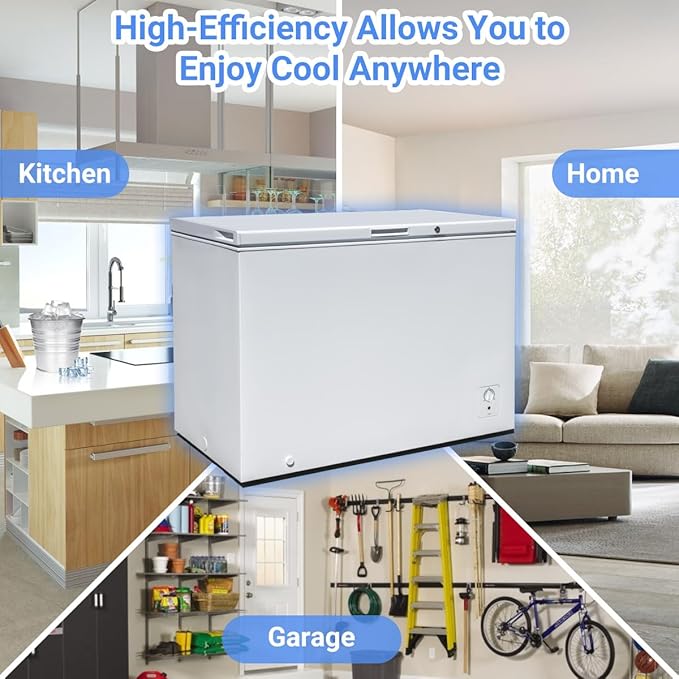 Smad Chest Freezer 10 Cu. Ft. Large Deep Freezer with Lock and 3 Removable Baskets, 4 wheels, Adjustable Thermostat, Low Noise, Garage Ready for Home, Kitchen, White