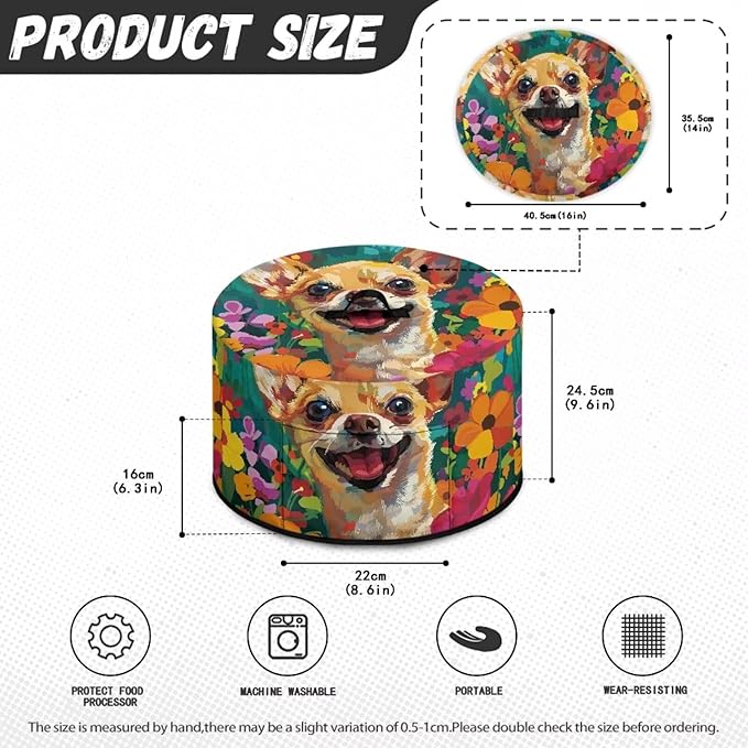 Chihuahua Dog Floral Oil Paint Print Slow Cooker Cover Fits 6/7/8 Quart Large Crock Pot Practical Electric Pressure Cooker Cover Keep Kitchen Clean and Easy to Use, 16 x 14 x 9.6 inch
