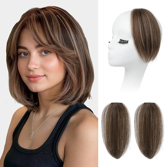 REECHO Clip in Hair Volumizer, Short Thick Clip in Hairpieces Adding Extra Hair Volume Extensions for Women with Thin Fine (Chestnut Brown with Highlights, 8 Inch(Pack of 2))