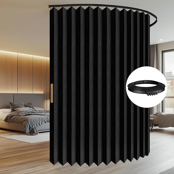 100% Blackout Room Divider Curtains - with Flexible Ceiling Curtain Track, Noise Reduce Barrier for Portable Curtain for Sliding Glass Door/Space Room Divider (Black, W180 x L108, 1 Pack)