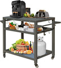 Domi 3-Tier Outdoor BBQ Grill Cart with Lockable Wheels | Portable Pizza Oven Stand & Food Prep Station | Compatible with Blackstone Griddle & Propane Tanks | All-Weather Patio Cooking cente