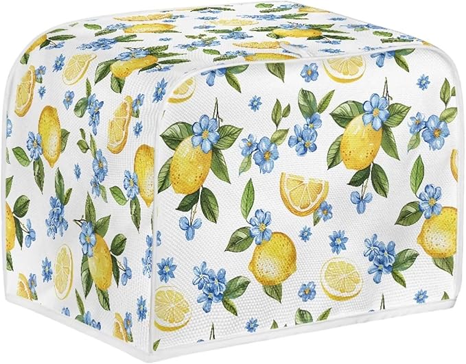 Lemon Floral Print Toaster Covers 2 Slice Bread Maker Covers Toaster Oven Cloth Cover Kitchen Accessories Cover with Handle Dust Protection