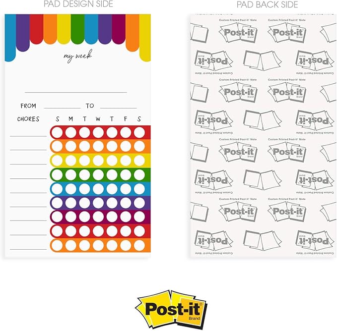 Cheerful Rainbow Weekly Chore Chart / 6" x 10" Sticky Note Fill in Task List/Engaging Week Assignment List